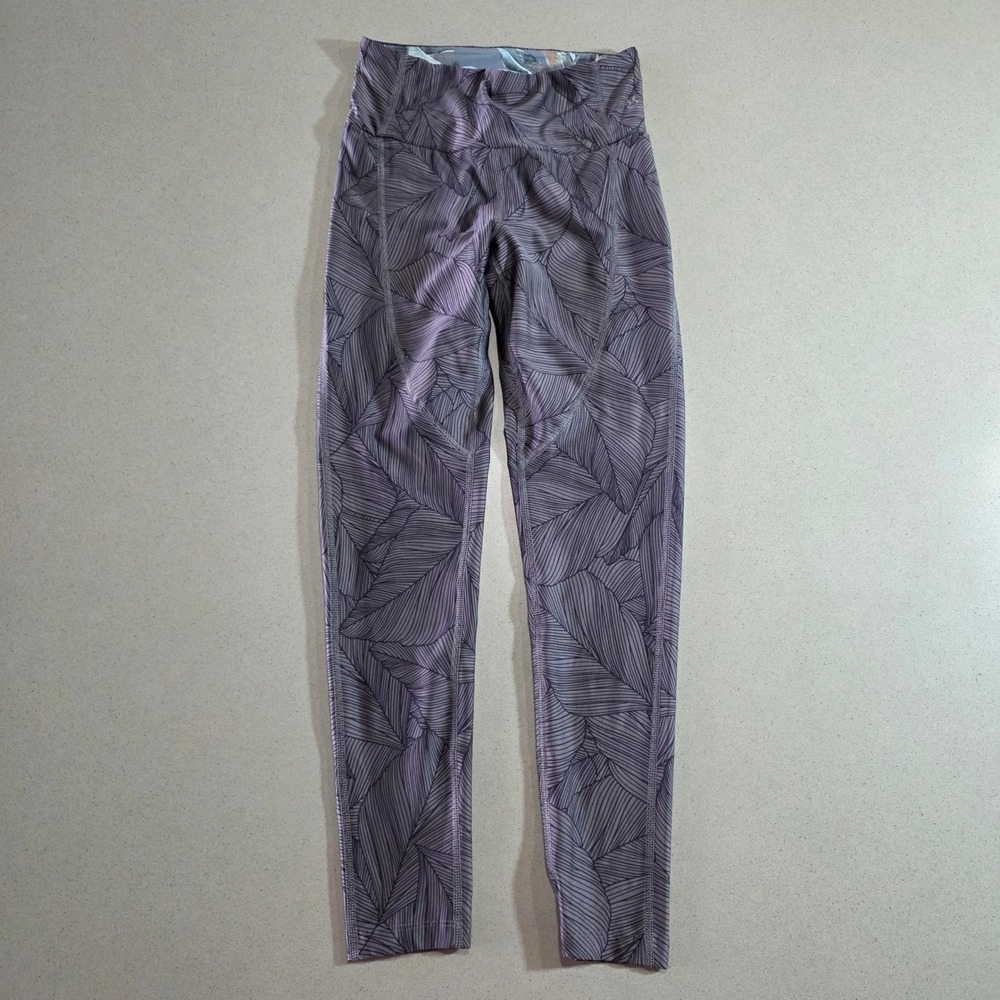 Maaji Activewear Purple Palm Leaf Print High Rise Leggings XS OP 8499